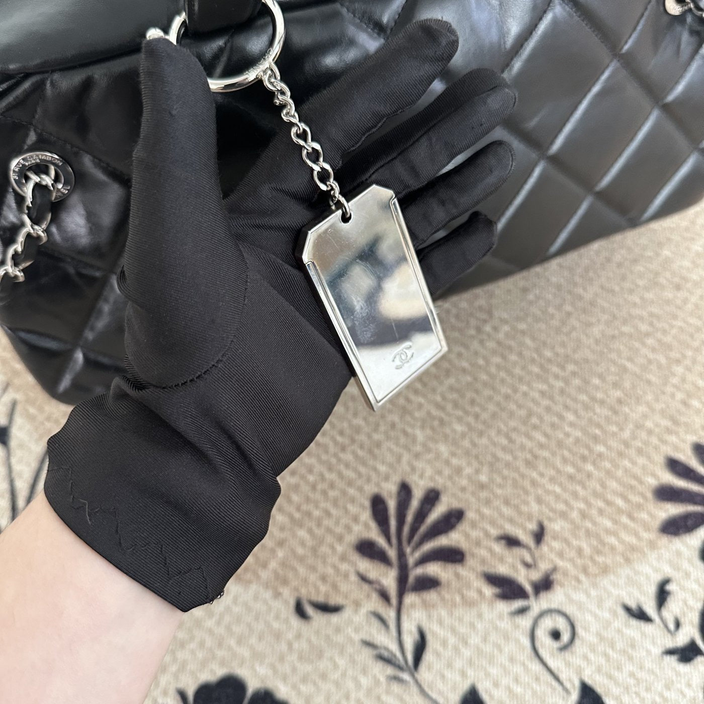 【Chanel】Chanel Black Caviar Boston 2-Way Bag with Luggage Tag, Gold-Tone Hardware-7209668