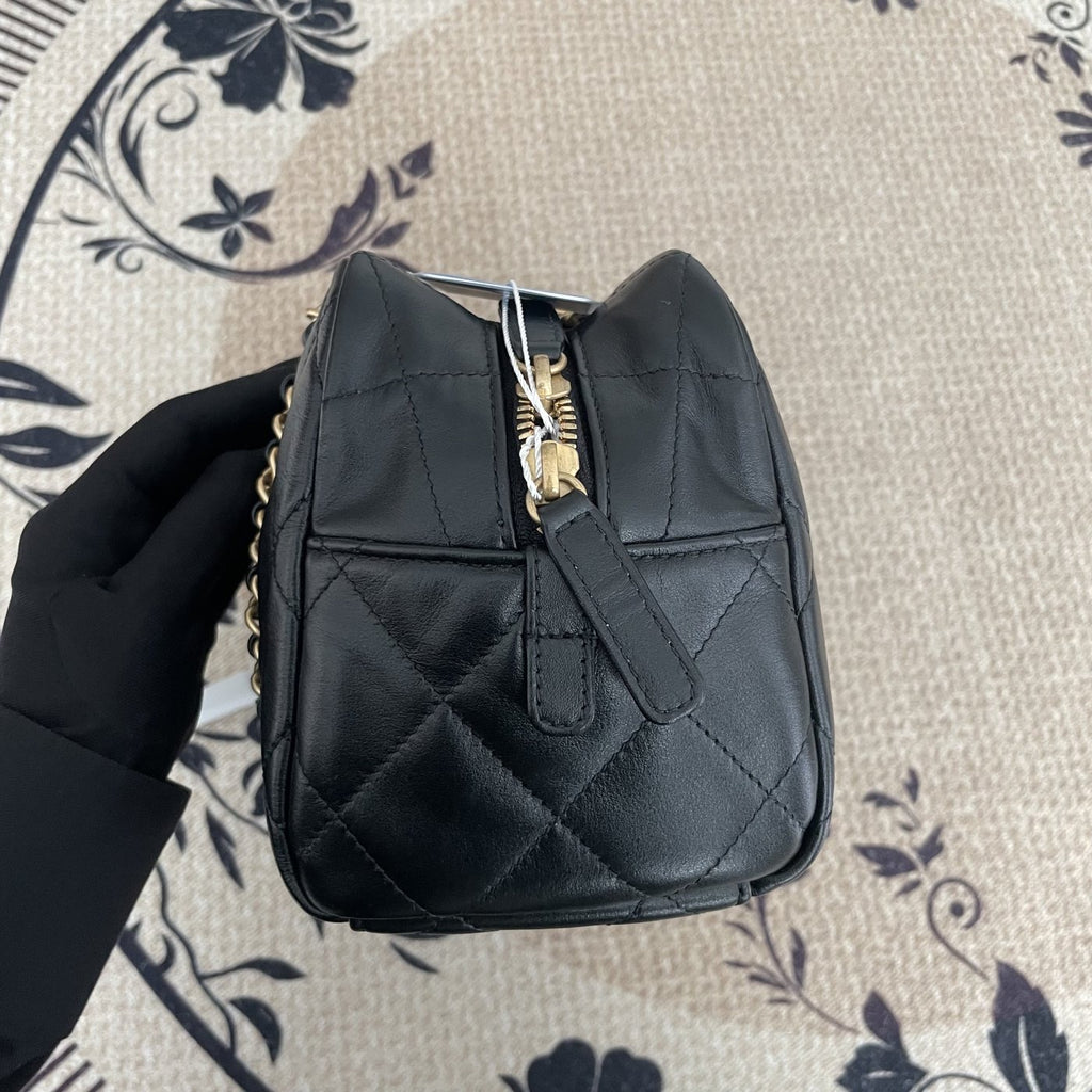 【Chanel】Chanel Bowling Bag, Calfskin & Gold-Tone Metal, Black