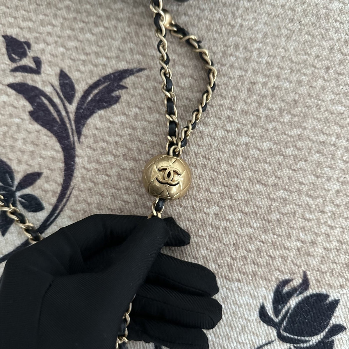 【Chanel】Chanel Black Gold Lambskin Square Mini with Ball, Chip Version
