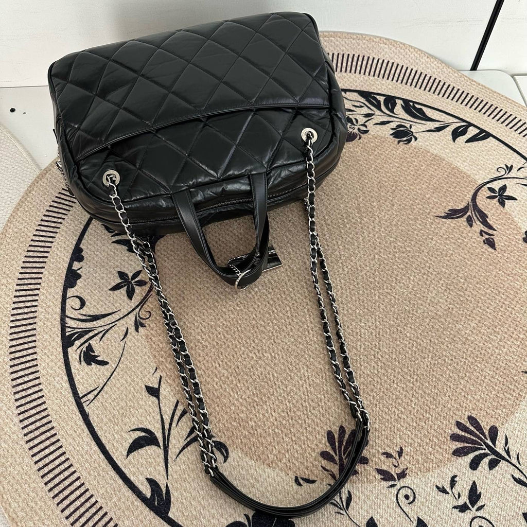【Chanel】Chanel Black Caviar Boston 2-Way Bag with Luggage Tag, Gold-Tone Hardware-7209668
