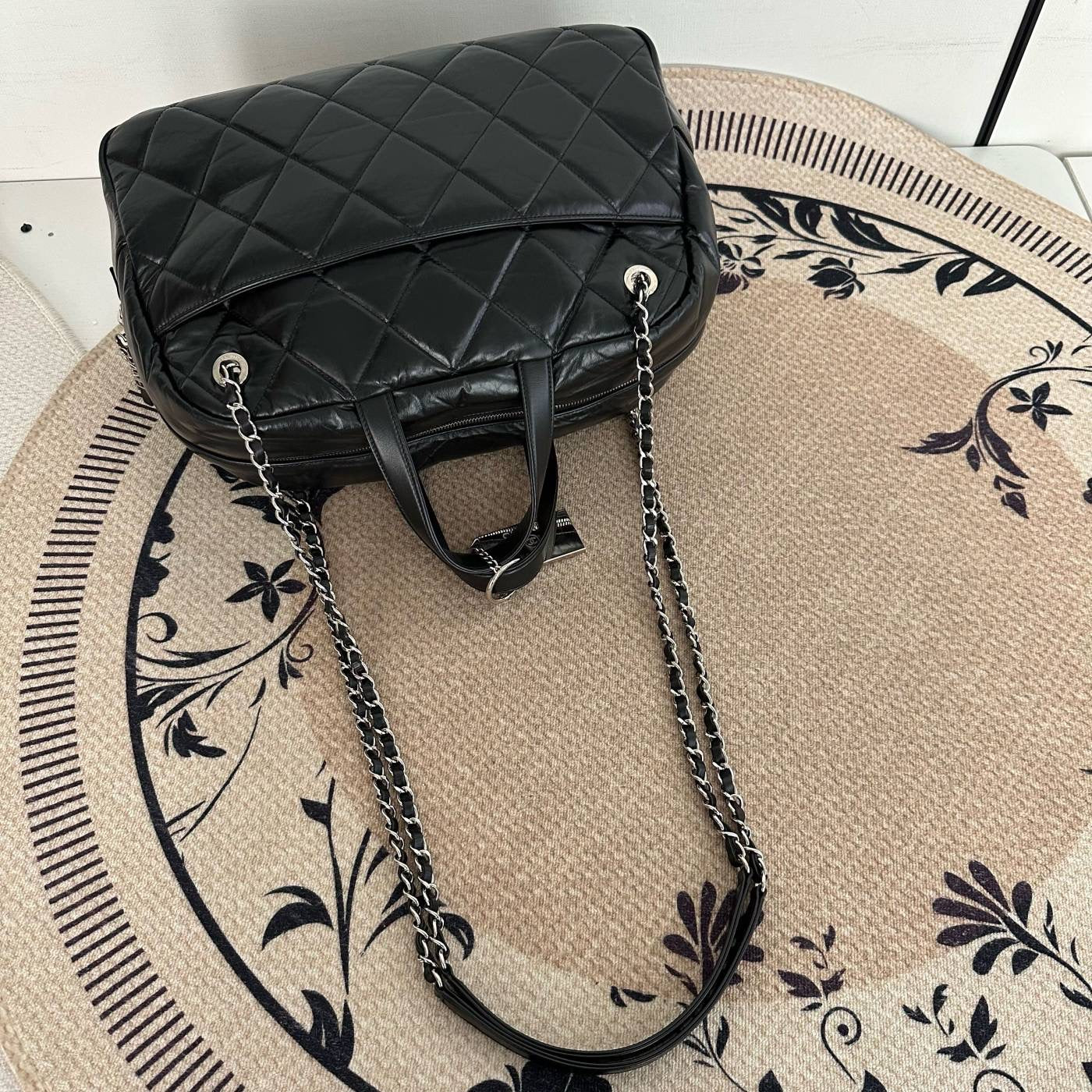 【Chanel】Chanel Black Caviar Boston 2-Way Bag with Luggage Tag, Gold-Tone Hardware-7209668