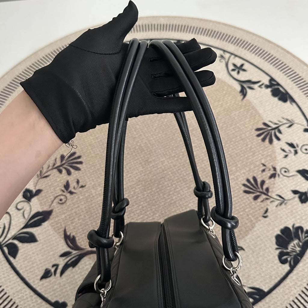 【Chanel】Chanel Black Cambon Line Moto Bowling Bag, Black Lambskin, Silver-Tone Hardware-7216084A