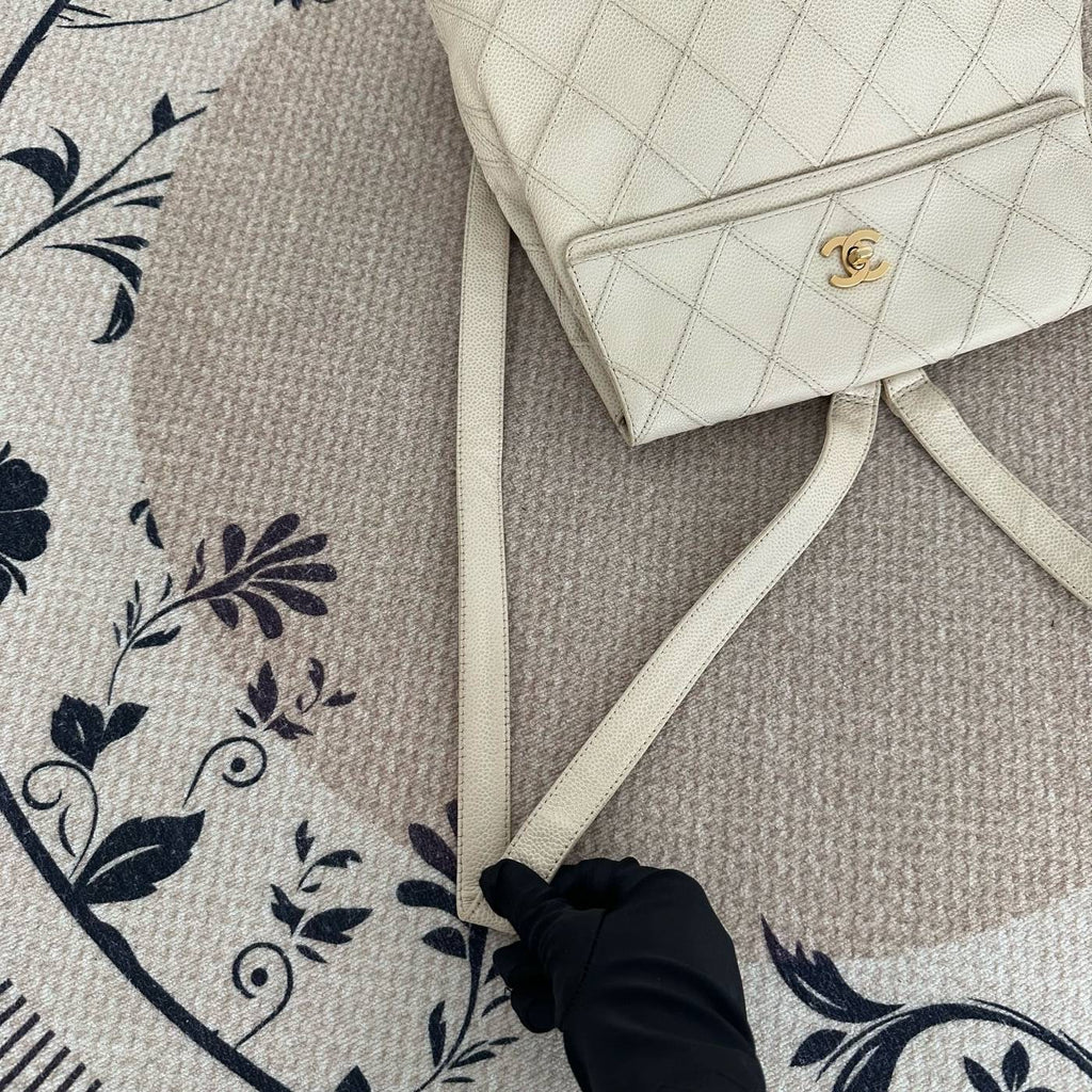 【Chanel】Chanel Cream Quilted Flap Backpack