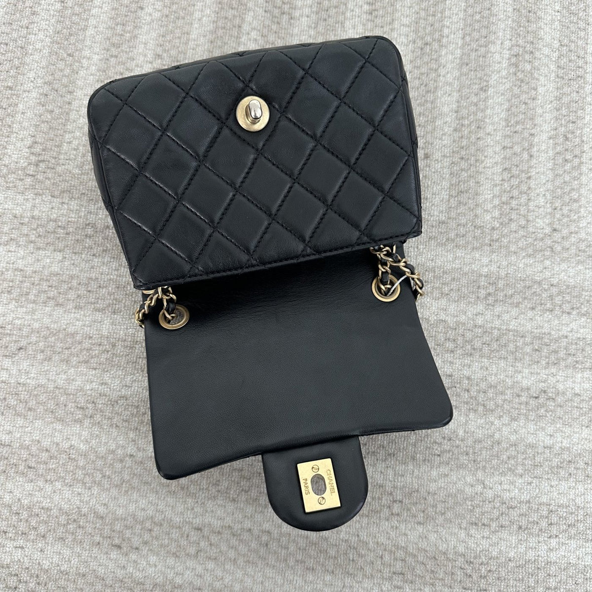 【Chanel】Chanel Mini Square Classic Flap, Black with Gold Hardware