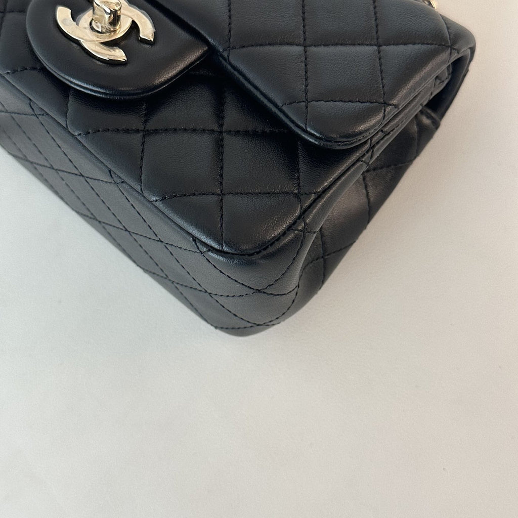 【Chanel】Chanel Black Mini Square Flap Bag with Pearl Crush Gold Ball, Gold-Tone Hardware-7215934