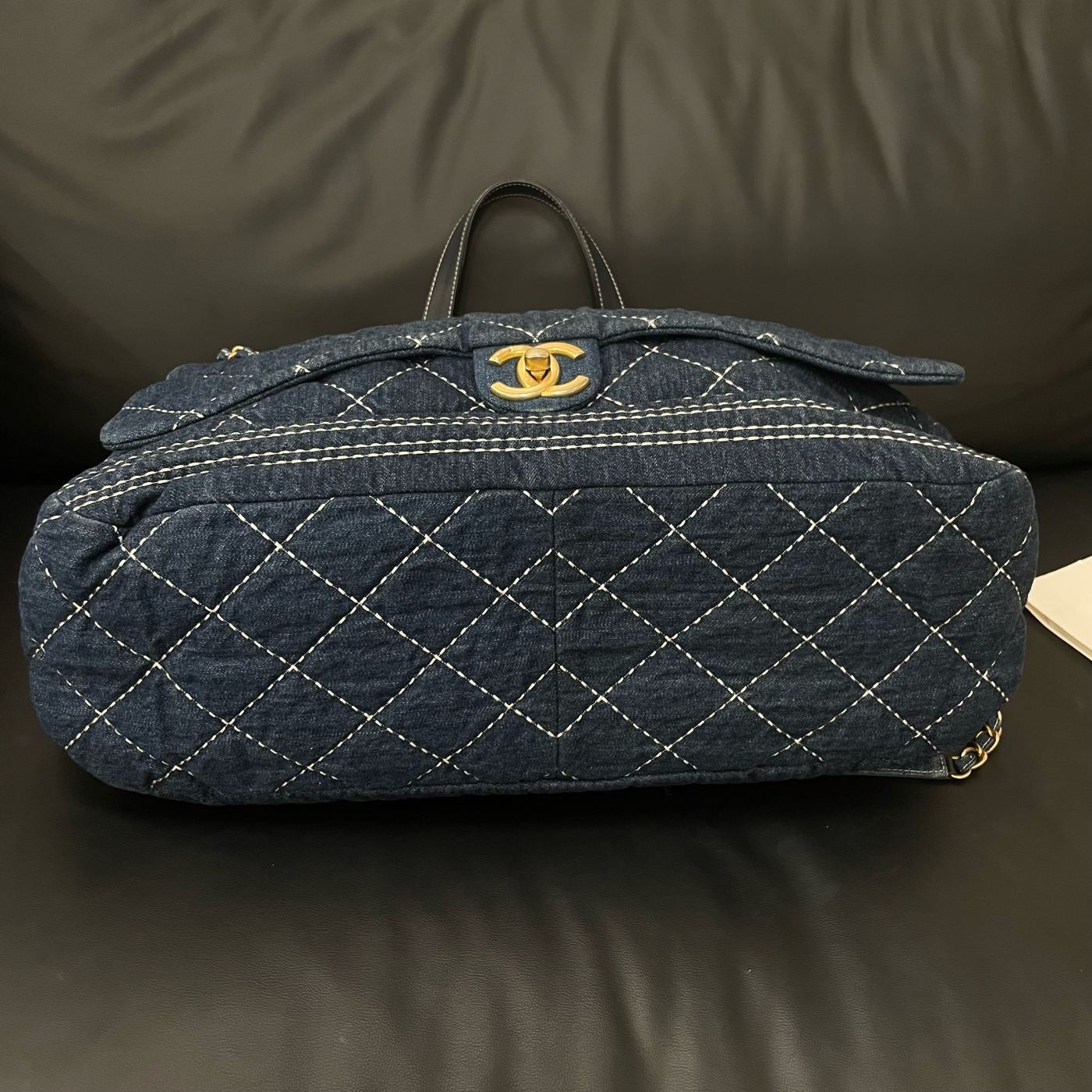 【Chanel】Chanel Blue Denim Bowling Bag with Contrast Exterior Stitching, Gold-Tone Hardware-7210053
