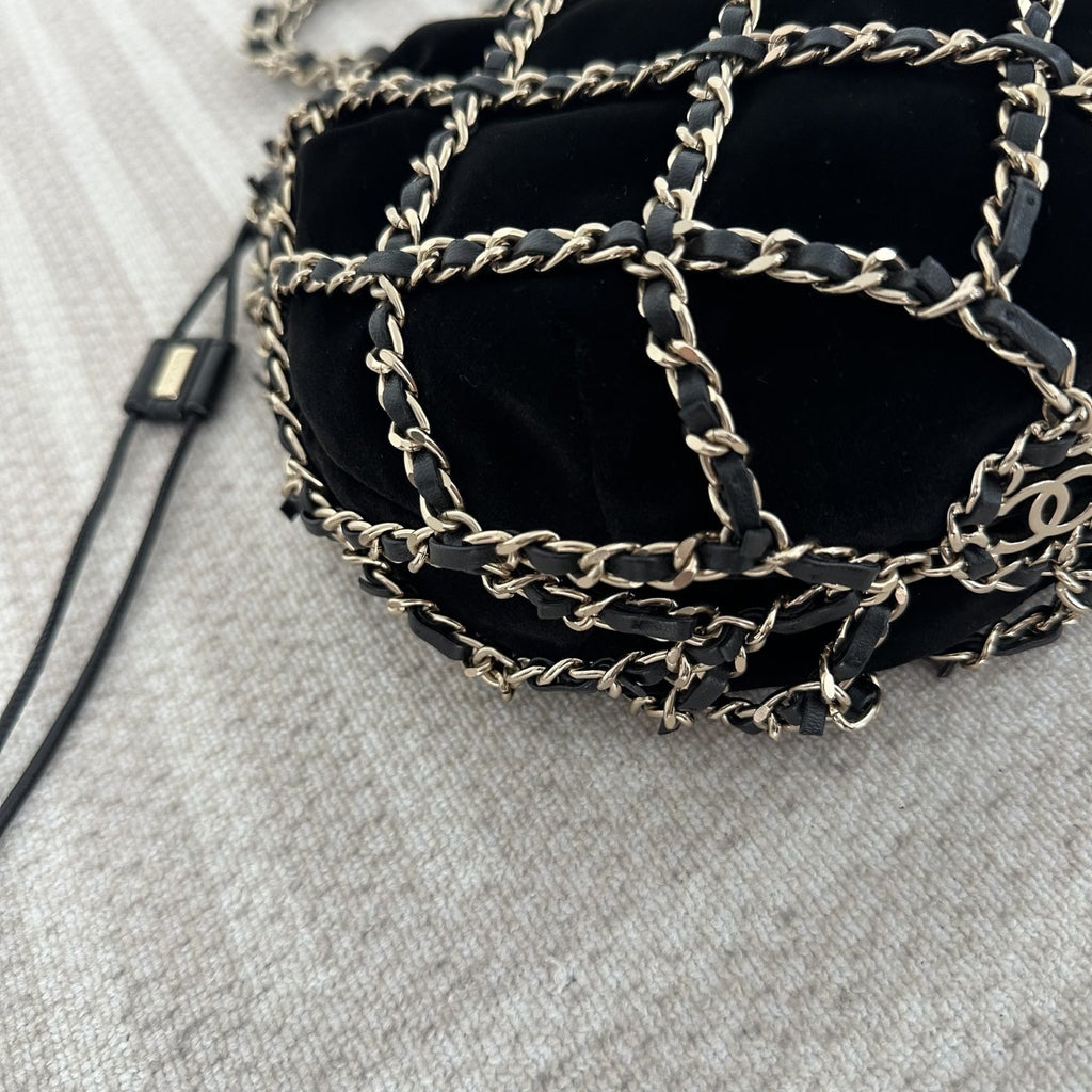 【Chanel】Chanel La Madrague, Black Velvet Mesh Tote Bag