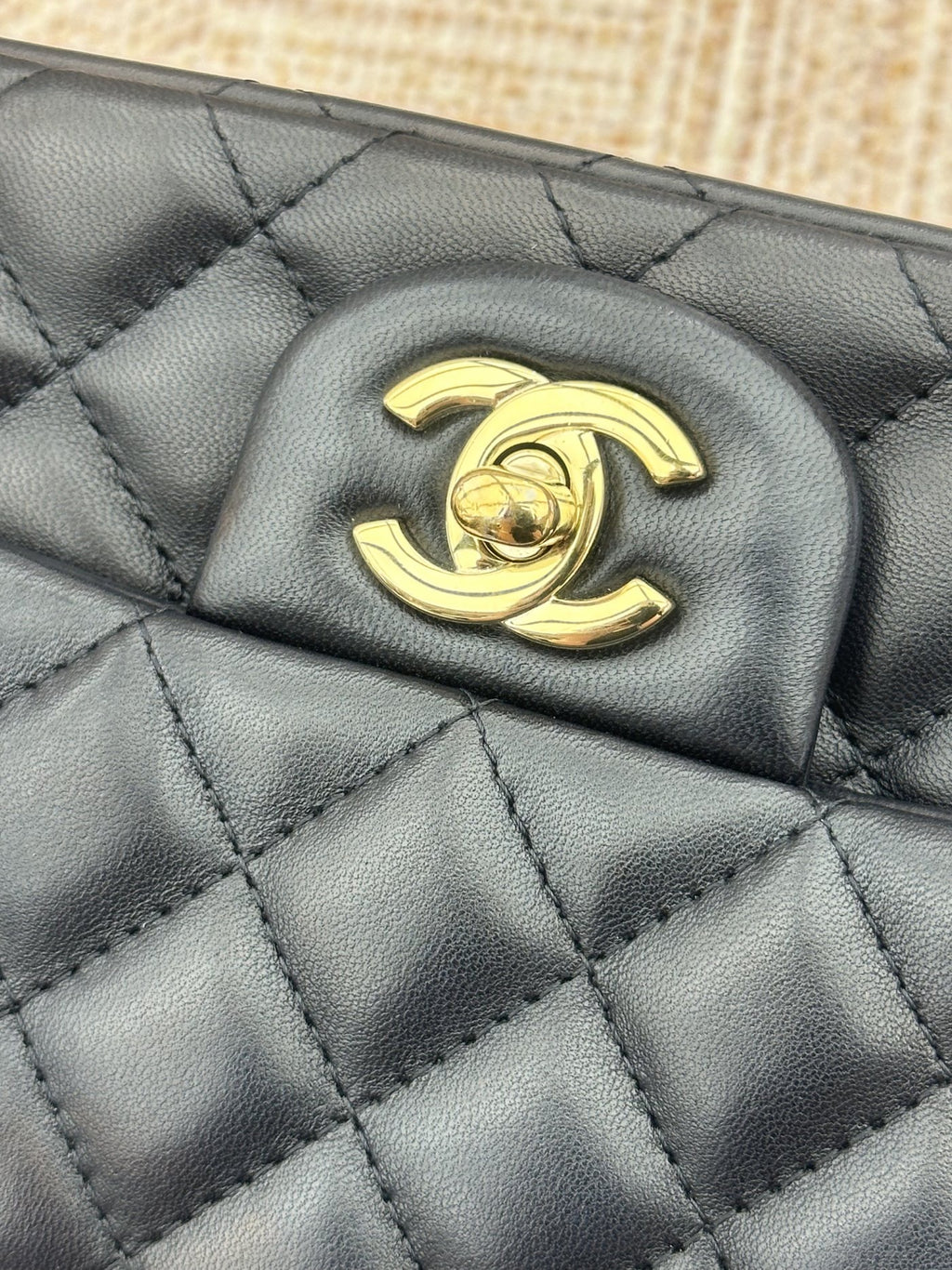 【Chanel】Chanel Black Gold Lambskin Mini Square Flap Bag