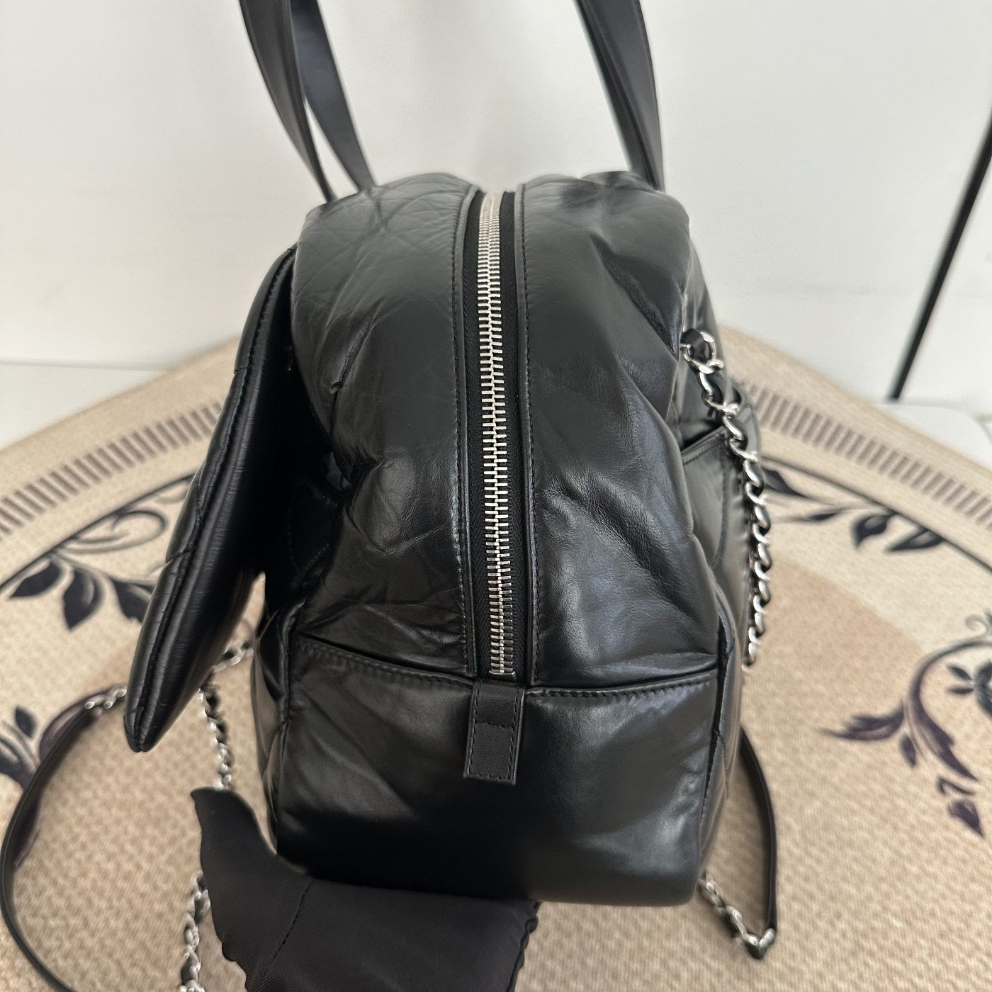【Chanel】Chanel Black Caviar Boston 2-Way Bag with Luggage Tag, Gold-Tone Hardware-7209668