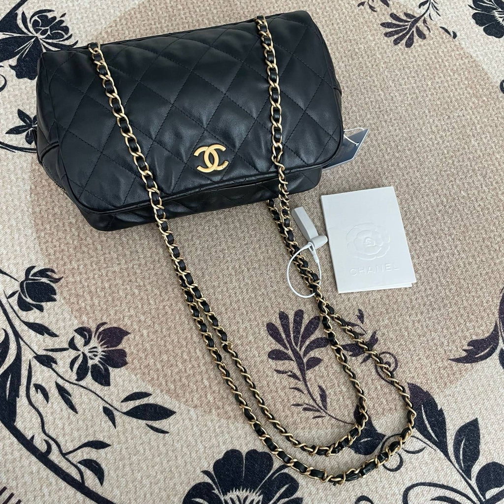 【Chanel】Chanel Bowling Bag, Calfskin & Gold-Tone Metal, Black