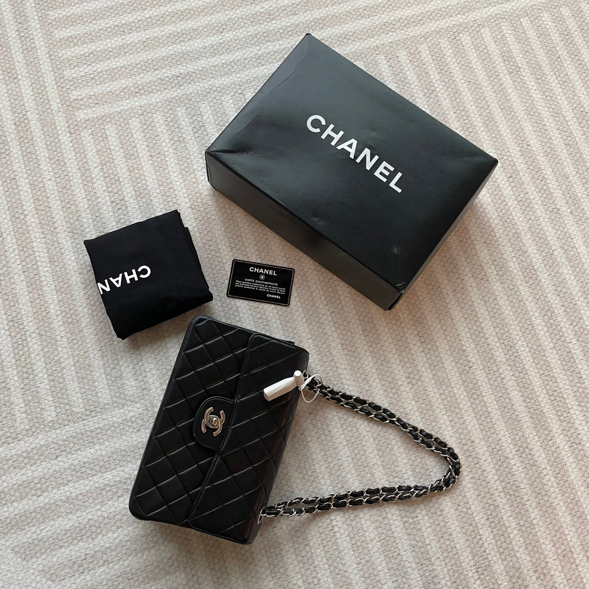 【Chanel】Chanel Double Sided Classic Flap Black Lambskin with Silver-Tone Hardware