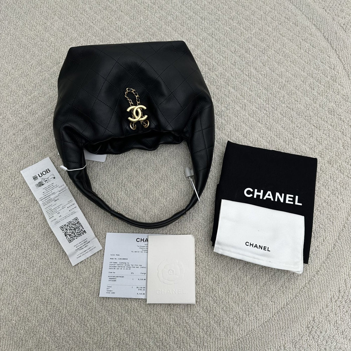 【Chanel】Chanel Small Hobo Bag, Black Caviar, Gold-Tone Hardware-7212709