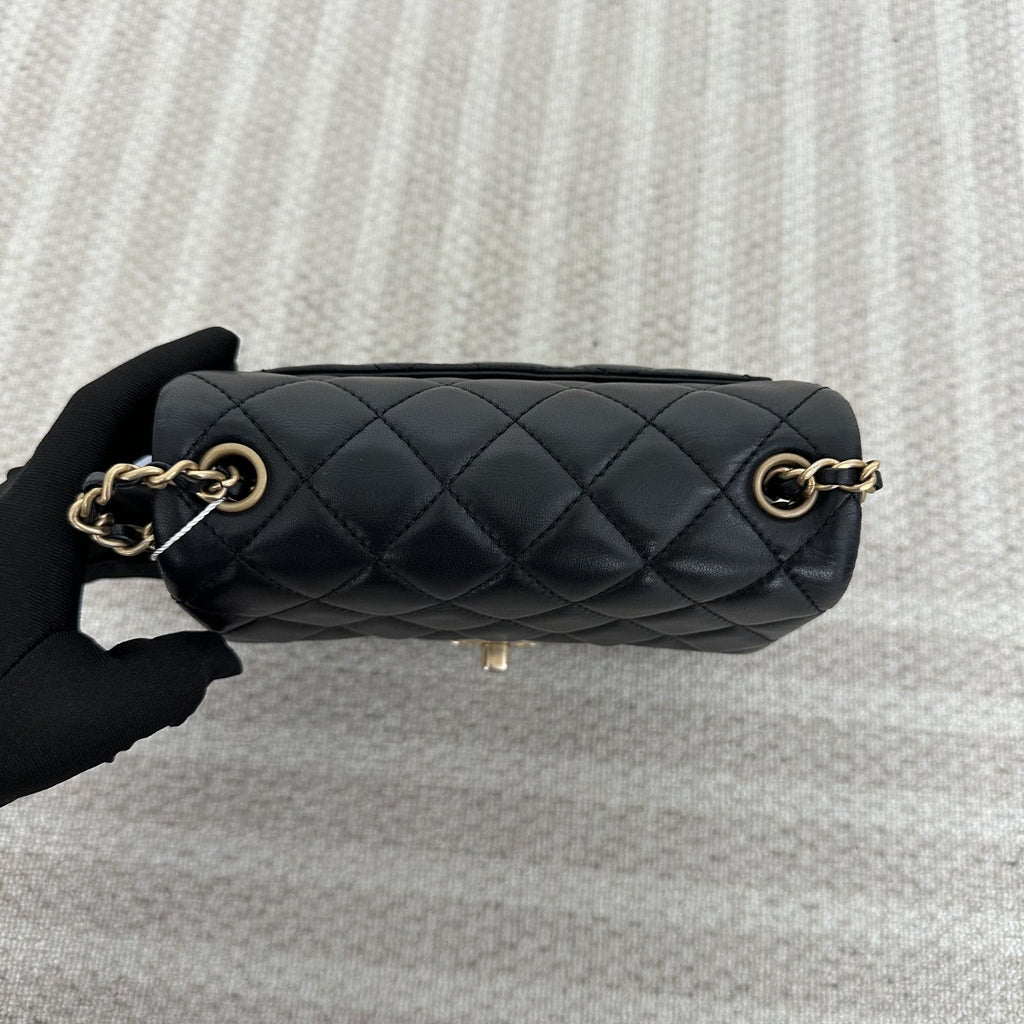 【Chanel】Chanel Mini Square Classic Flap, Black with Gold Hardware