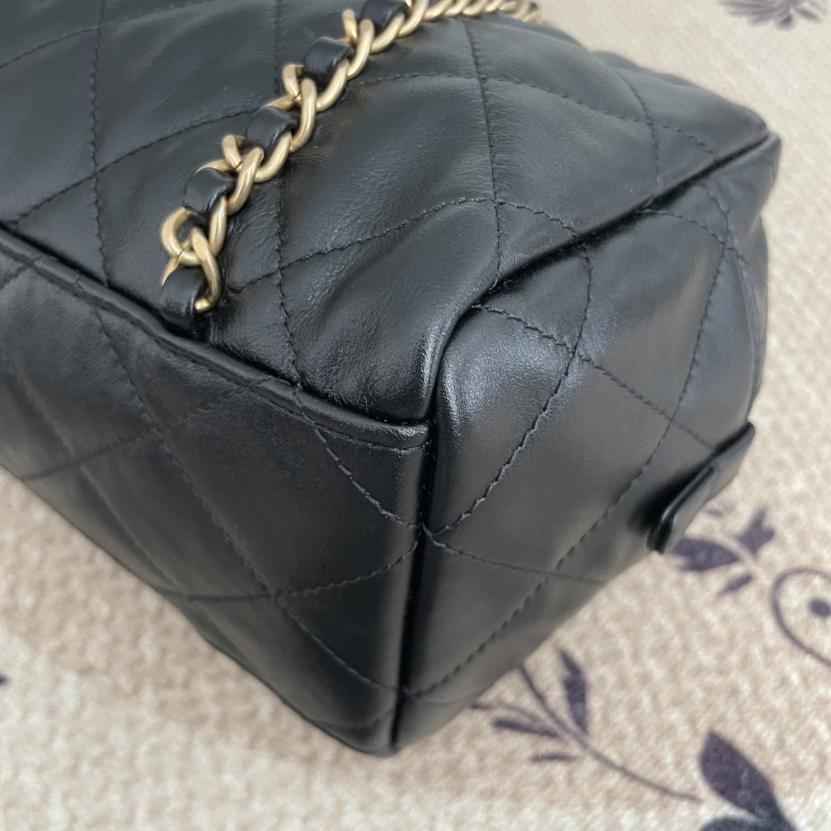 【Chanel】Chanel Bowling Bag, Calfskin & Gold-Tone Metal, Black