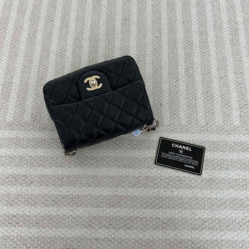 【Chanel】Chanel Mini Square Classic Flap, Black with Gold Hardware