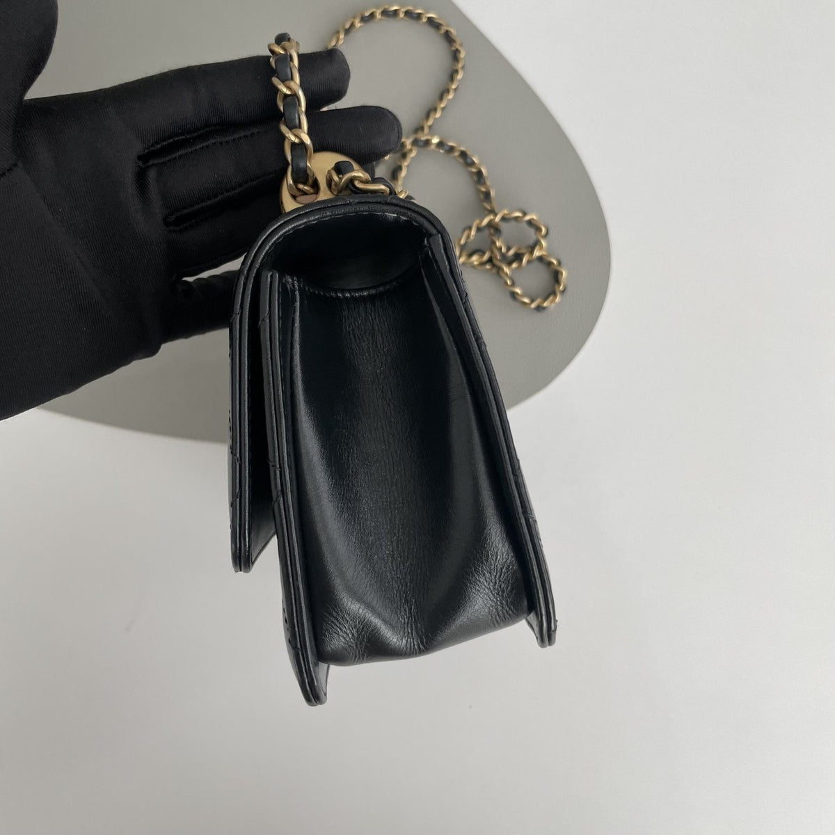 【Chanel】Chanel Double Gold Ball Square Flap Bag Black Lambskin with Gold-Tone Hardware