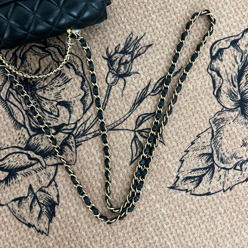 【Chanel】Chanel 24C Cruise Pick Me Up Top Handle Flap Bag, Black Waxed Lambskin, Gold Hardware, Handheld & Shoulder Bag