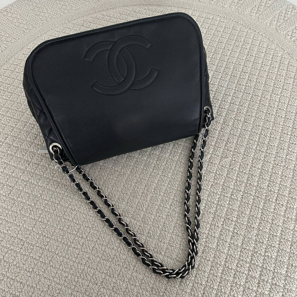 【Chanel】Chanel Black Silver Embossed Giant CC Flap Bag