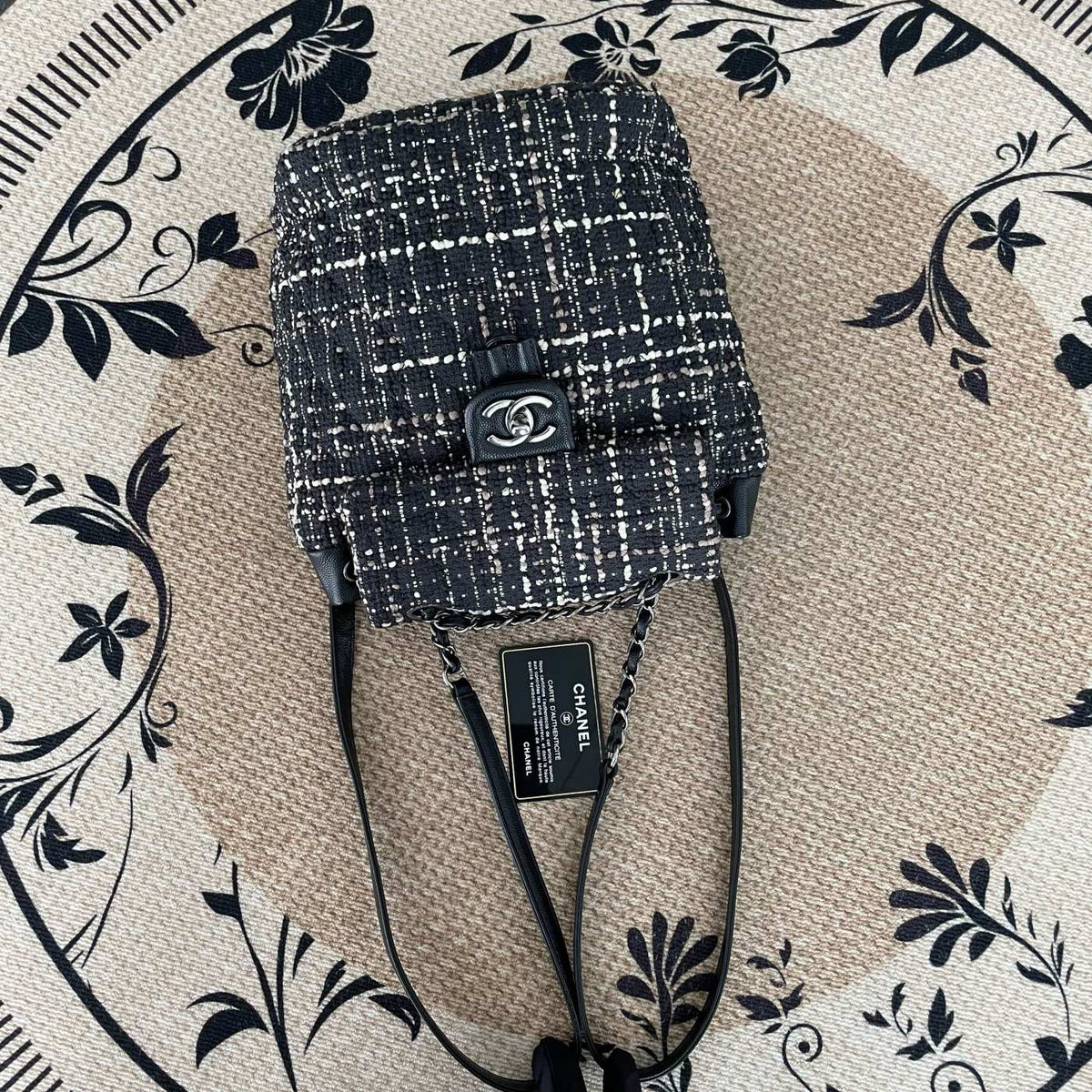【Chanel】Chanel Tweed Silver‑Hardware Backpack