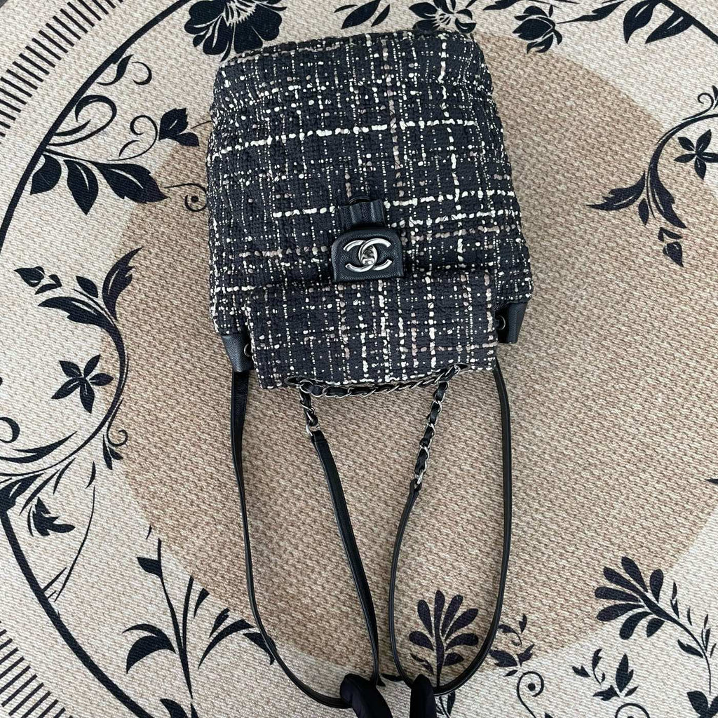 【Chanel】Chanel Tweed Silver‑Hardware Backpack